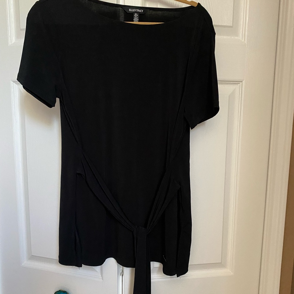Top with faux tie at waist.